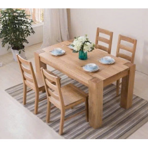 Chunky 1m2 : Bàn Ăn Gỗ Sồi 1m2 + 4 Ghế ( 3N - Mặt Ghế Gỗ )